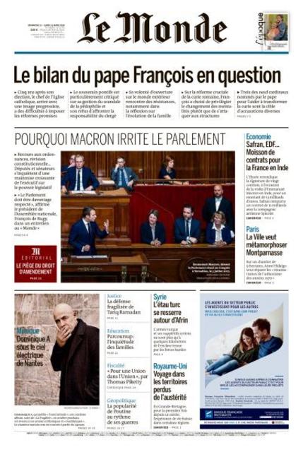 Le Monde du Dimanche 11 et Lundi 12 Mars 2018